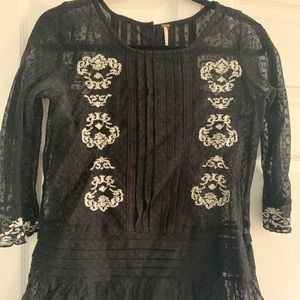 Free People Black Lace Top